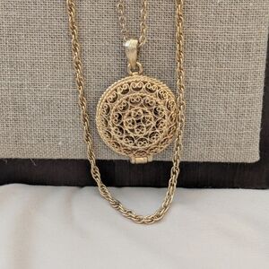 Gold Filigree Round Locket Necklace - Women Jewelry